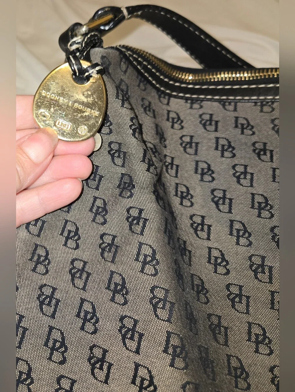 Dooney & Bourke Gray Logo Hobo with Black Trim